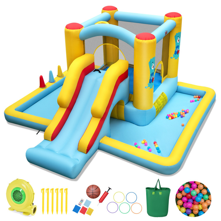 Inflatable Bounce House 7-in-1 Bouncy Castle with Slide and Tunnel (Optional Blower) - Inflatable Bounce-480W