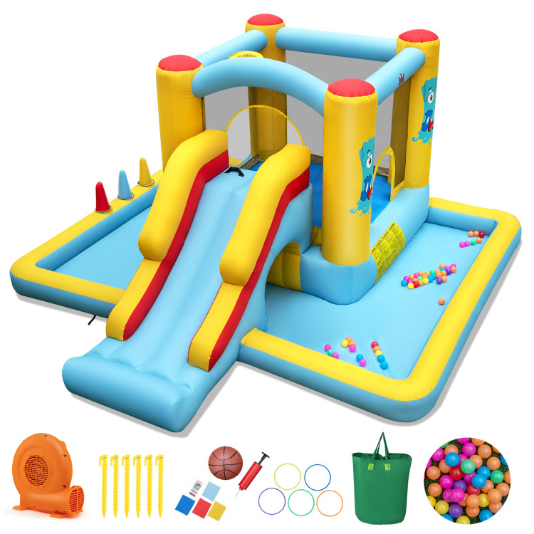 Inflatable Bounce House 7-in-1 Bouncy Castle with Slide and Tunnel (Optional Blower) - Inflatable Bounce With 550w