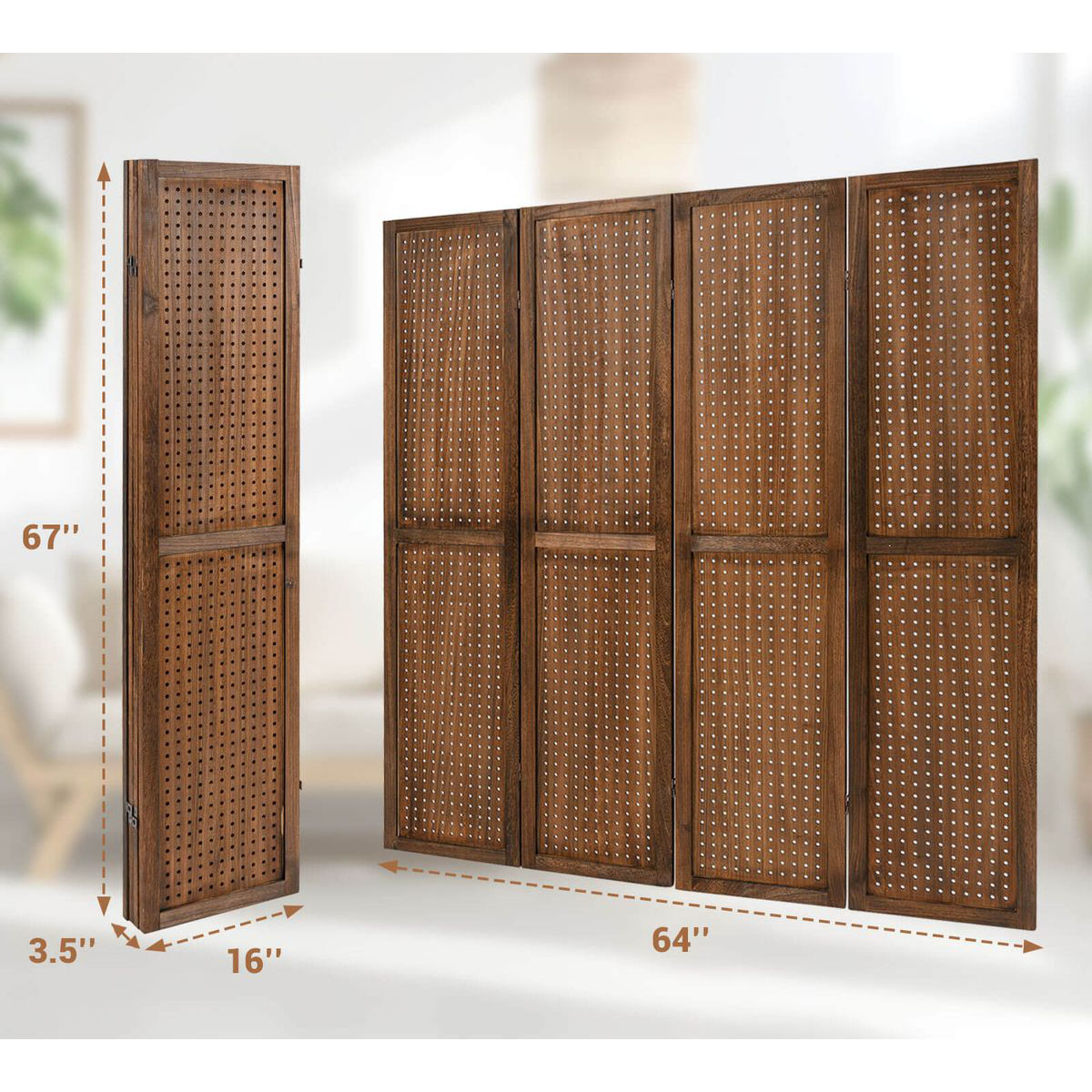 4/6-Panel Pegboard Display with 360&deg; Metal Hinges and Solid Wood Frame - 4 Panel Pegboard Display