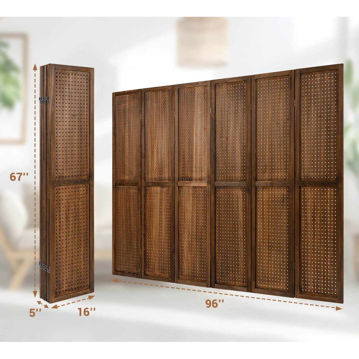 4/6-Panel Pegboard Display with 360° Metal Hinges and Solid Wood Frame - 6 Panel Pegboard Display