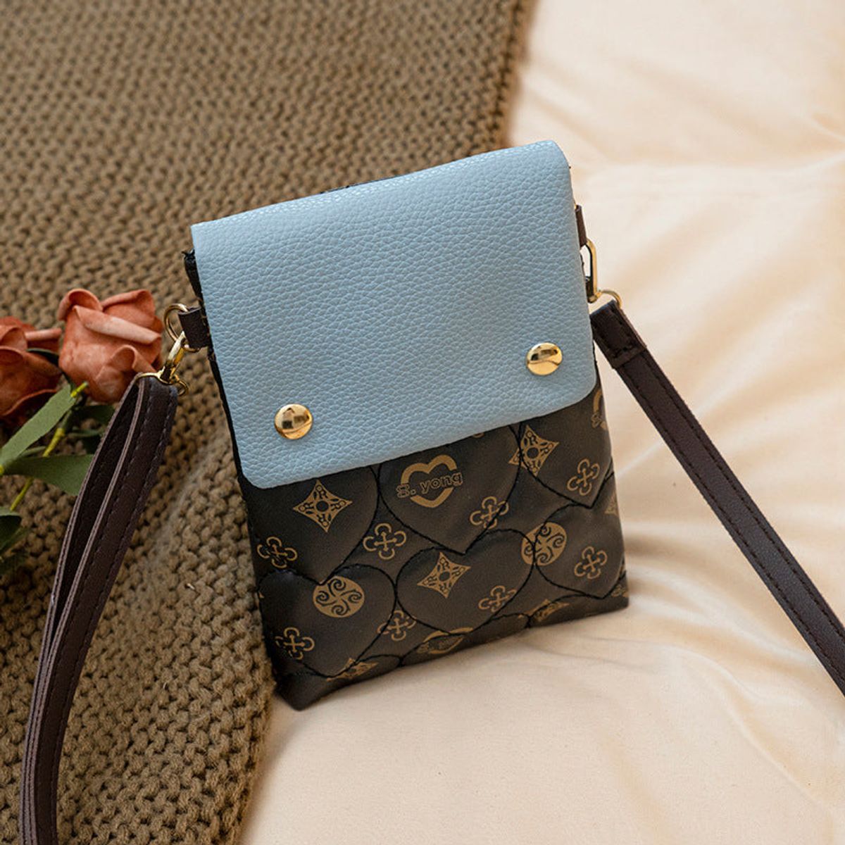 Lior Geometric Pattern Messenger Bag - Brown