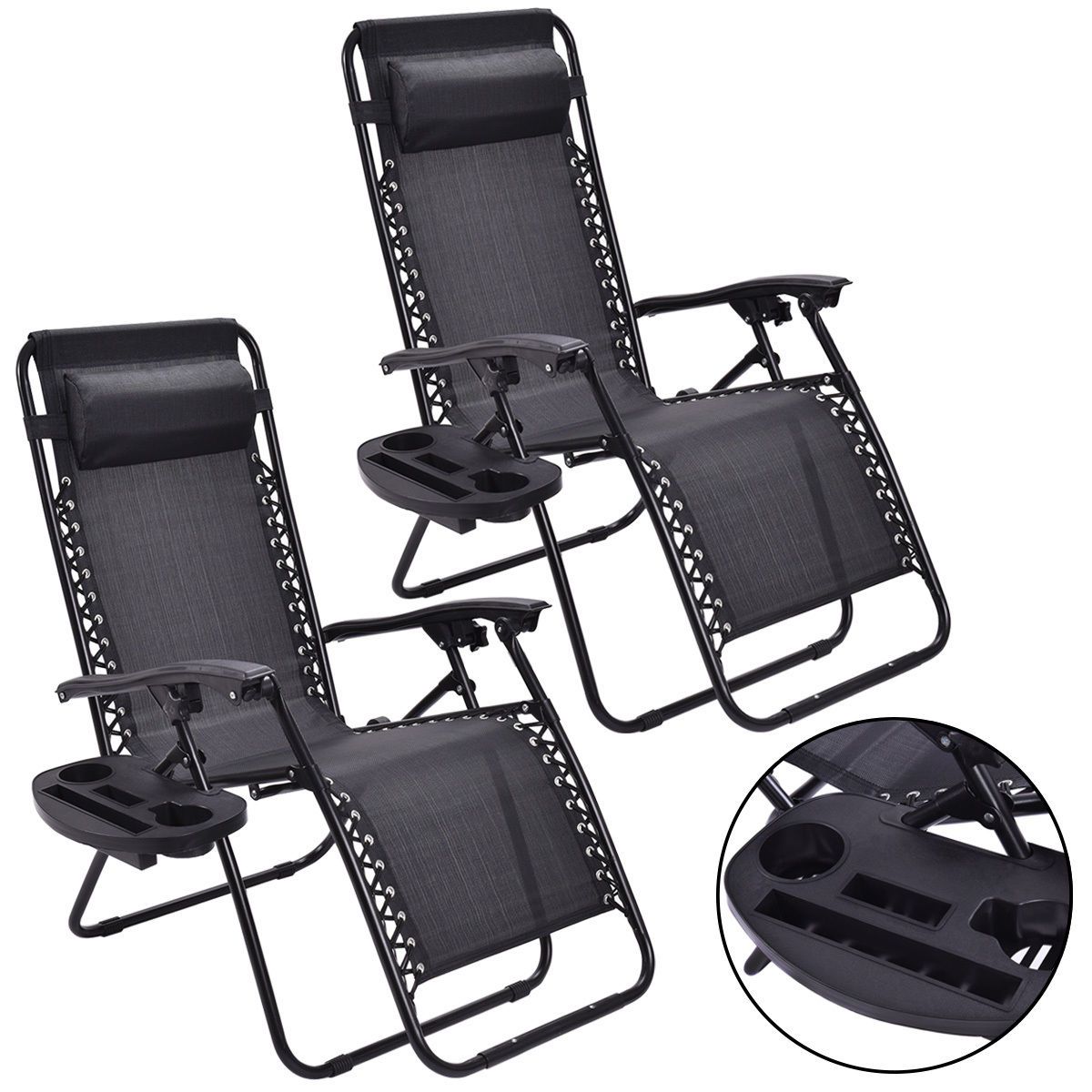Folding Zero Gravity Reclining Lounge Chairs 2Pack  Patio Recliner Black