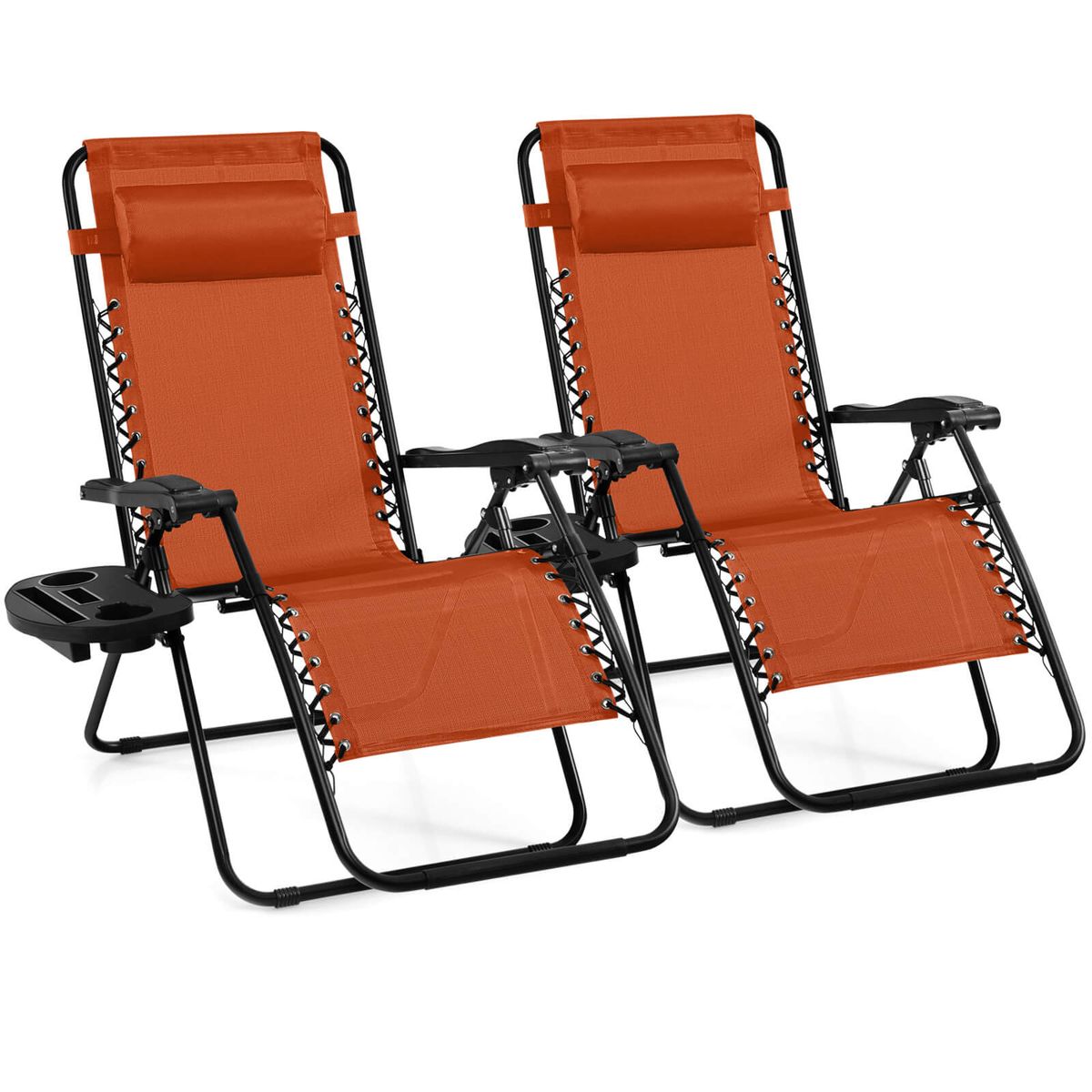 Folding Zero Gravity Reclining Lounge Chairs 2Pack  Patio Recliner Orange