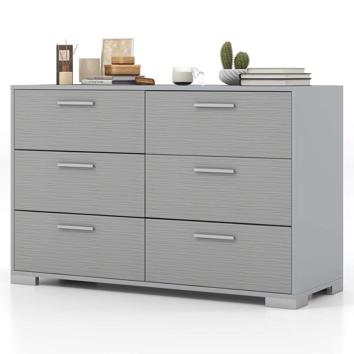 4/6-Drawer Chest of Drawers or Dresser with Metal Legs & Handles - Wide 6 Drawer Storage Grey
