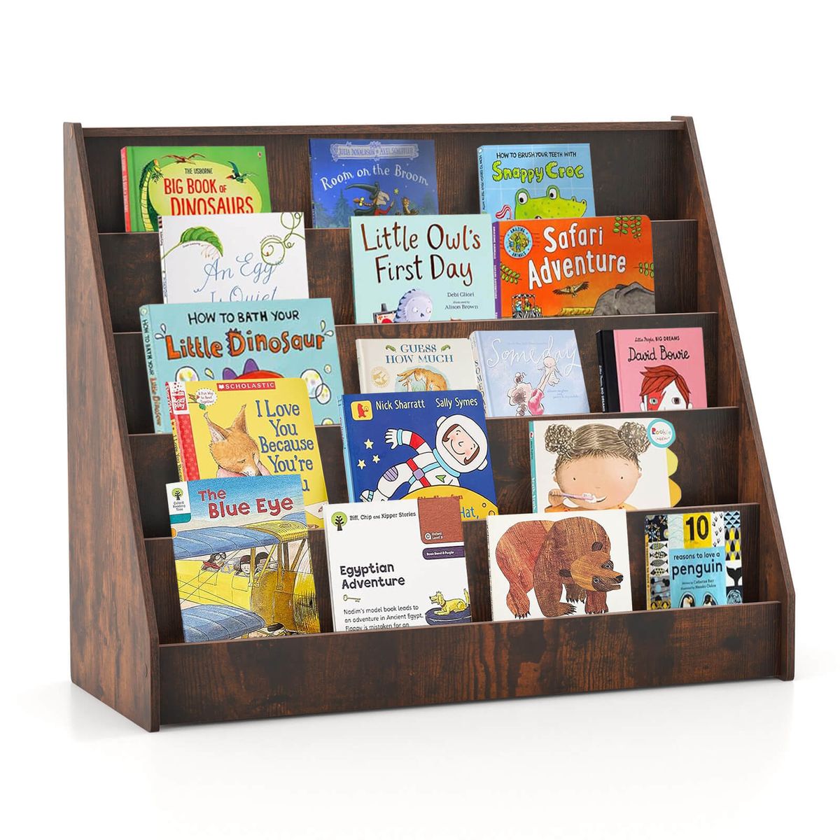 5-Tier Kids' Bookshelf with Deep Compartments (3 Colors) - Kids Bookshelf -Brown