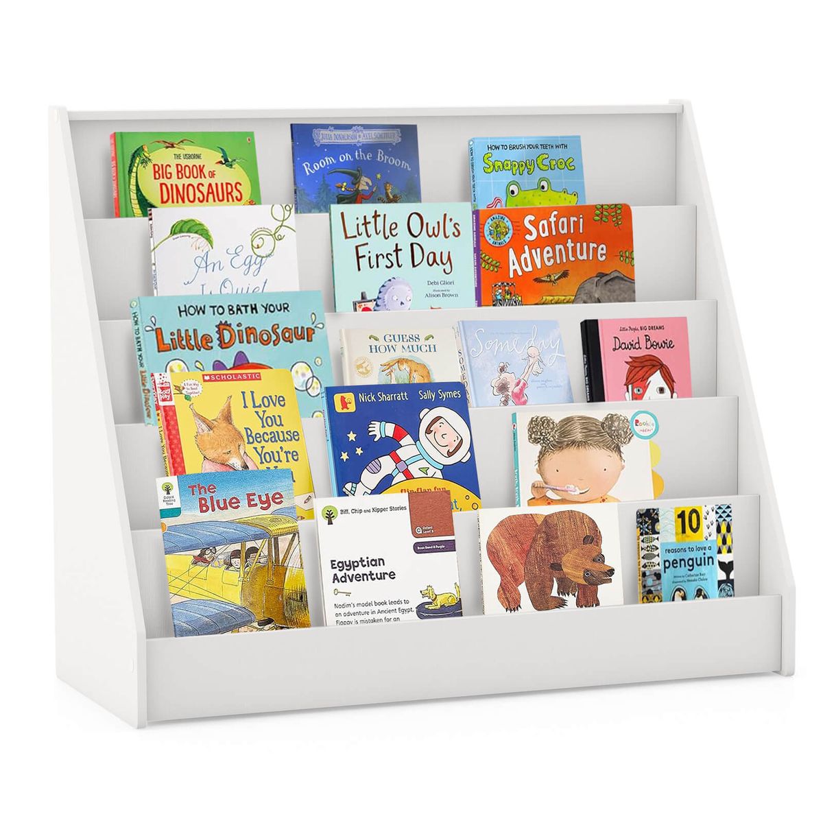 5-Tier Kids' Bookshelf with Deep Compartments (3 Colors) - Kids Bookshelf -White