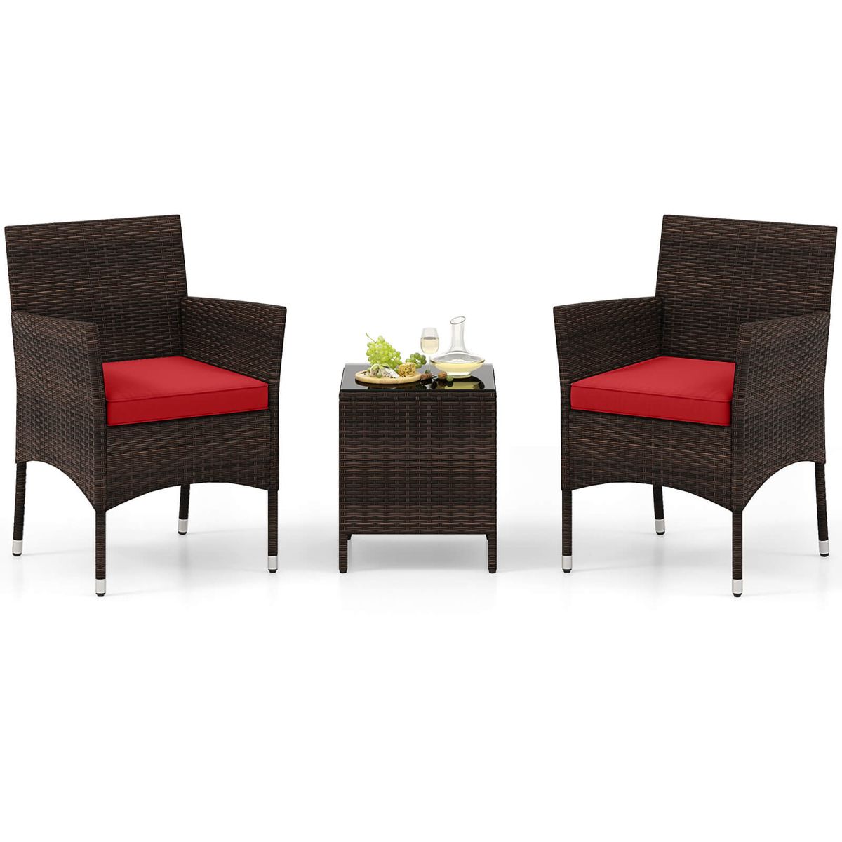 Outdoor Conversation Set with Cushions (3-Piece) - Outdoor Conversation Set -Red