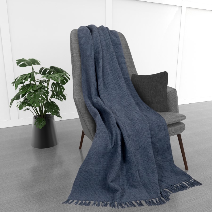 Kathy Ireland Oversized Chenille Polyester Fringed Throw Blanket  Vintage