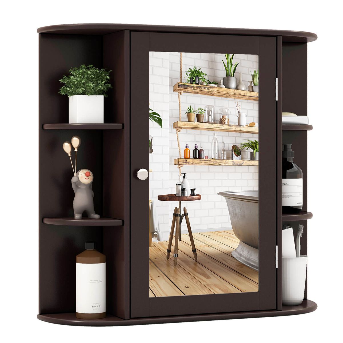 Mirrored Wall-Mounted Bathroom Vanity - Cabinet Mirror Brown