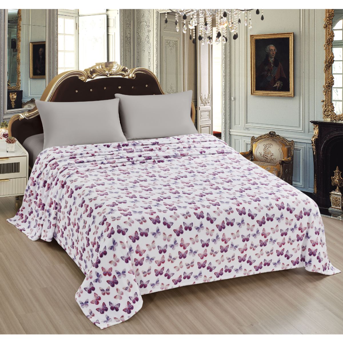 Noble House Soft Printed Blanket - Rose Butterfly - Twin Blanket
