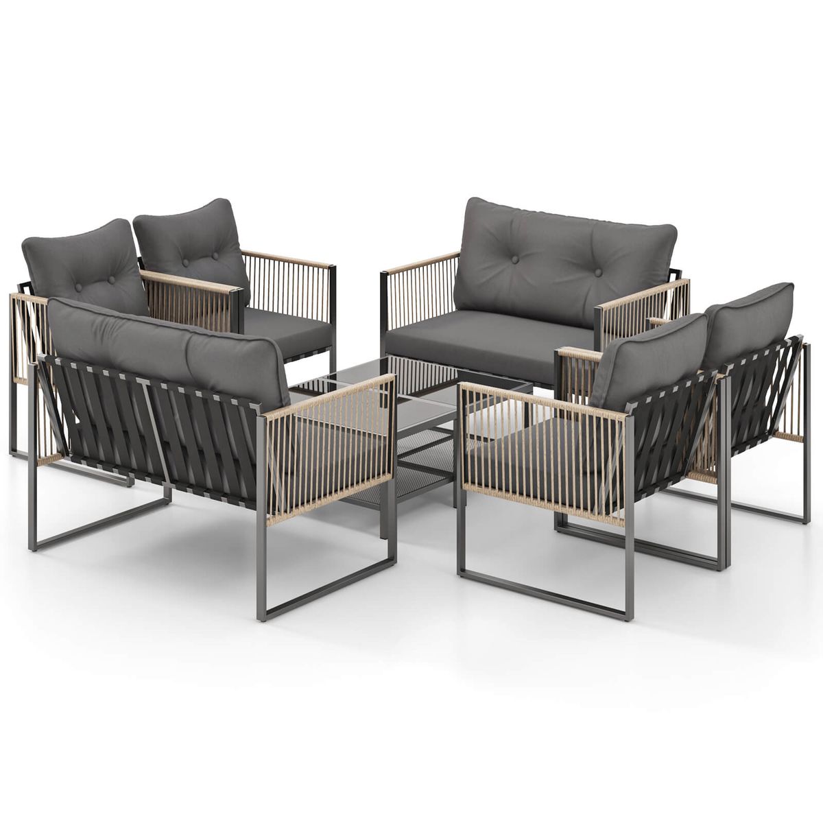 PE Rattan Sofa Set with Coffee Table (4- or 8-Piece) - Costway 8 PCS Patio Furniture