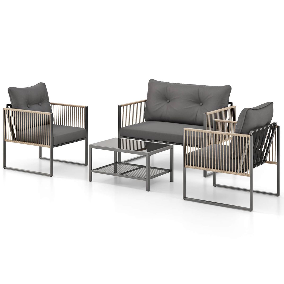 PE Rattan Sofa Set with Coffee Table (4- or 8-Piece) - Patio Furniture Set -4PCS-image-SKU12765883