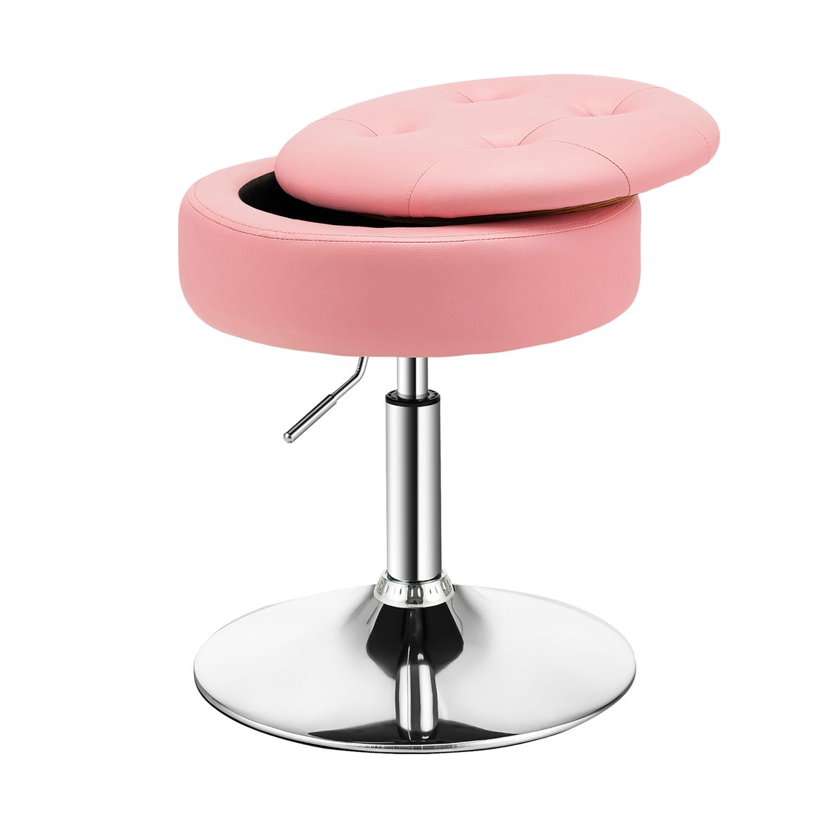 Adjustable 360° Swivel Storage Stool with Removable Tray - Pink Vanity Stool-2