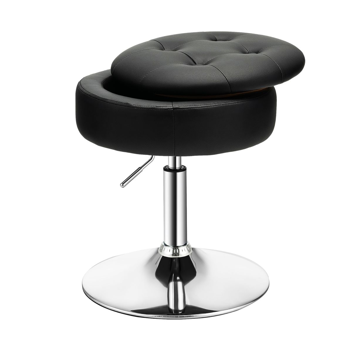 Adjustable 360° Swivel Storage Stool with Removable Tray - Black Vanity Stool-2