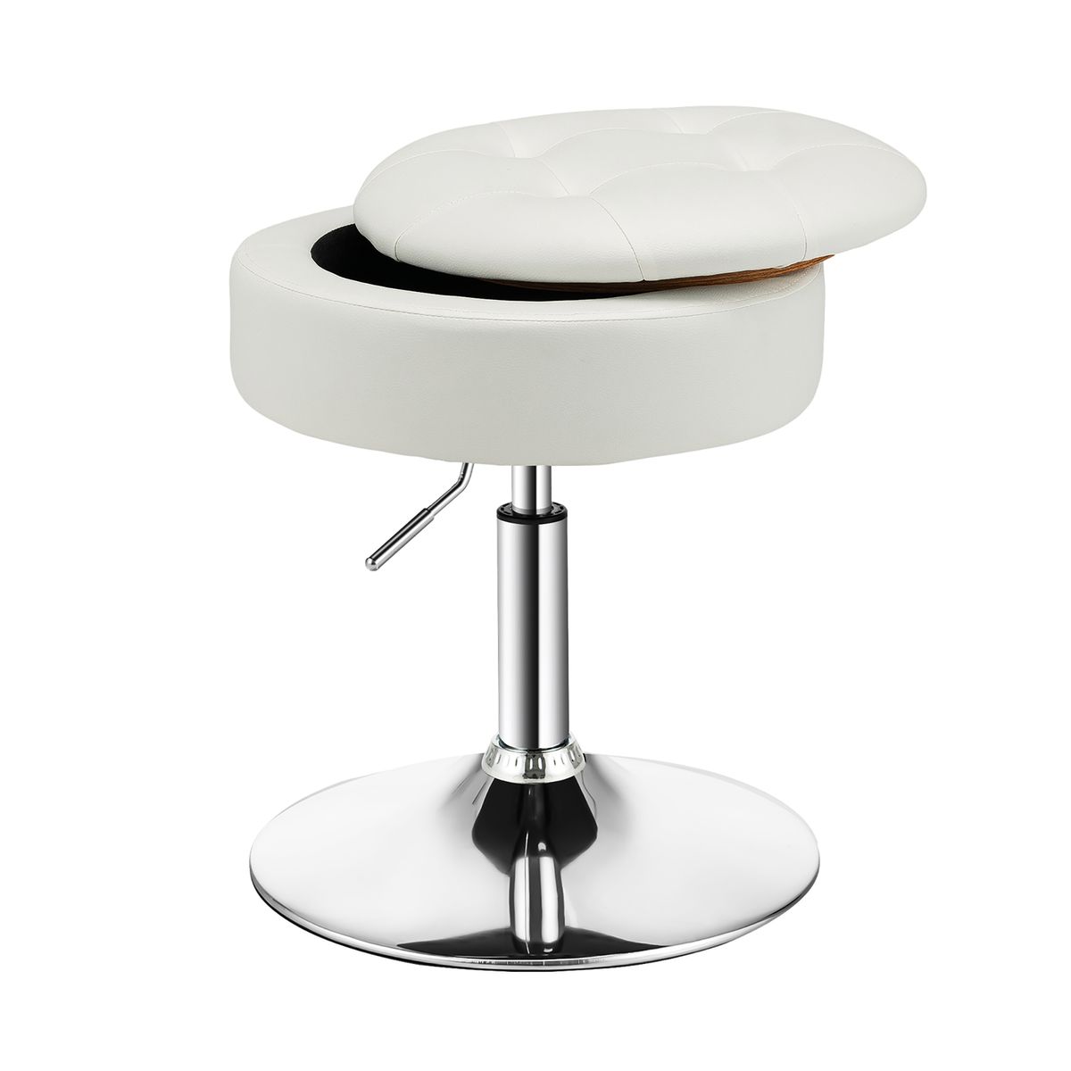 Adjustable 360° Swivel Storage Stool with Removable Tray - White Vanity Stool-2