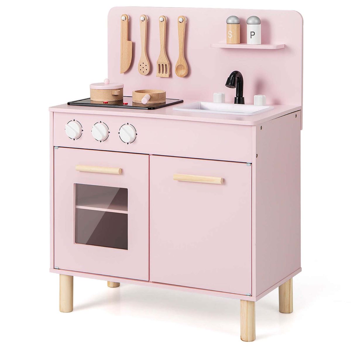 Kids Kitchen Playset with Light up Stove and Cooking Sounds - Kids Kitchen Playset-Pink