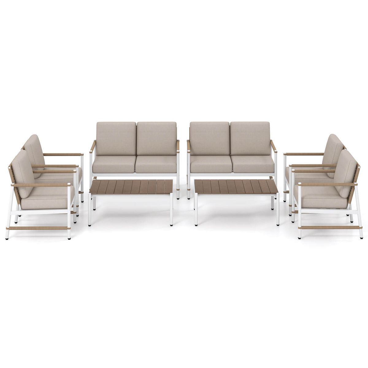 4 Pcs Patio Furniture Set Patio Loveseat Sofa with a Coffee Table 2 Single Couch - Brown