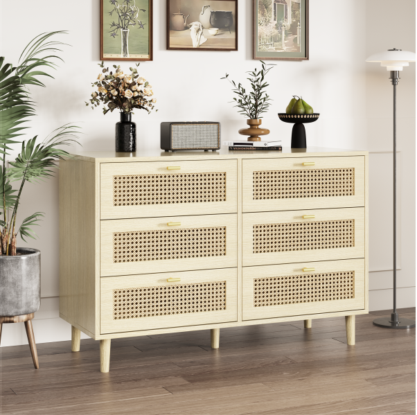 6-Drawer Rattan Boho Dresser  - 13126MS-UG01