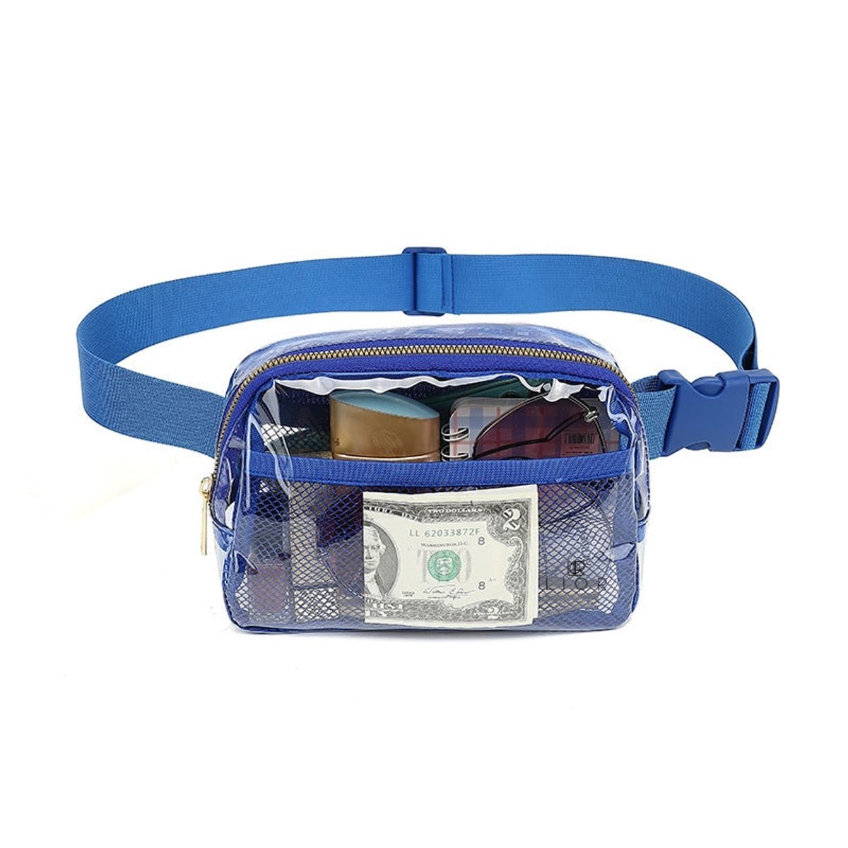 Transparent Crossbody Bag with Adjustable Strap - Blue