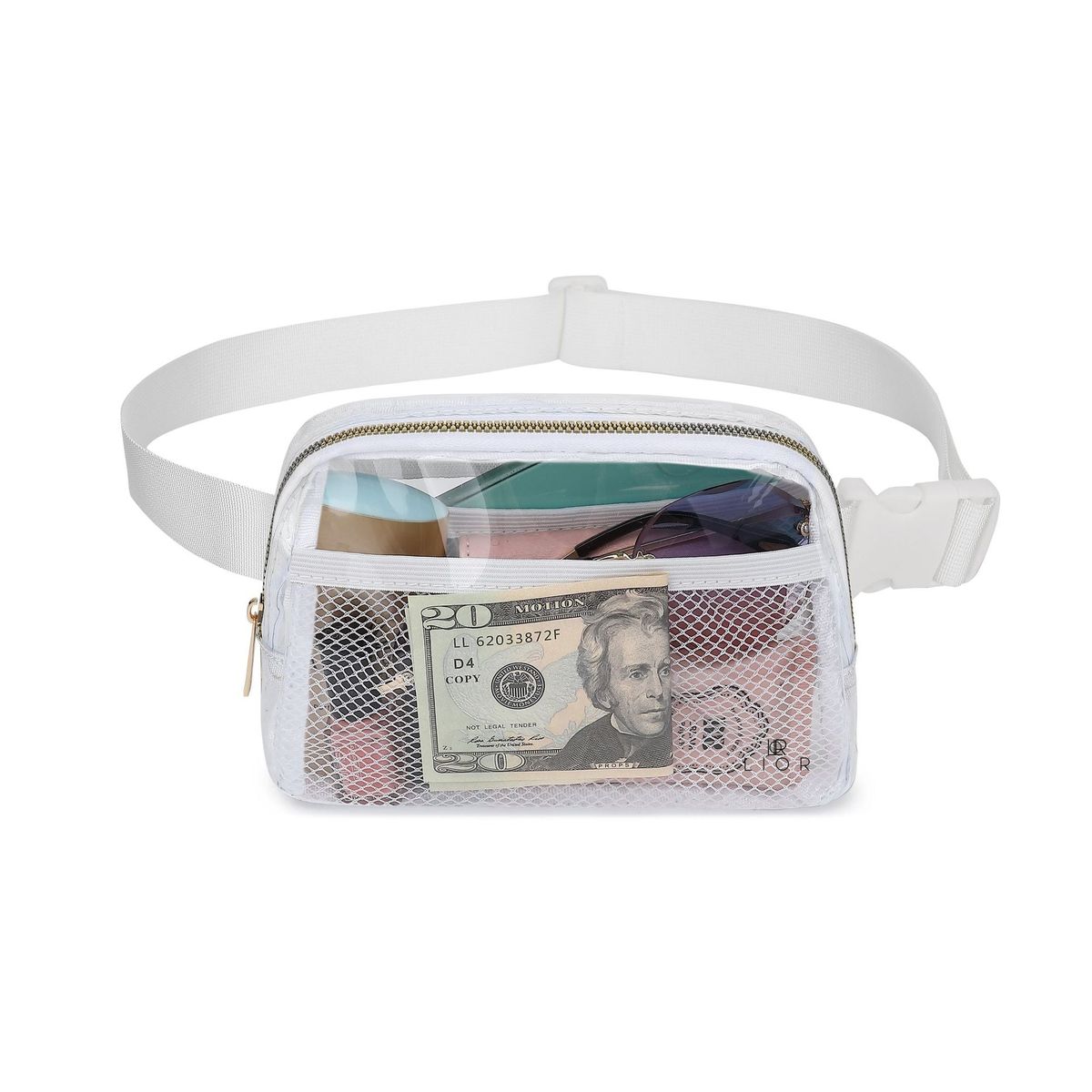 Transparent Crossbody Bag with Adjustable Strap - White