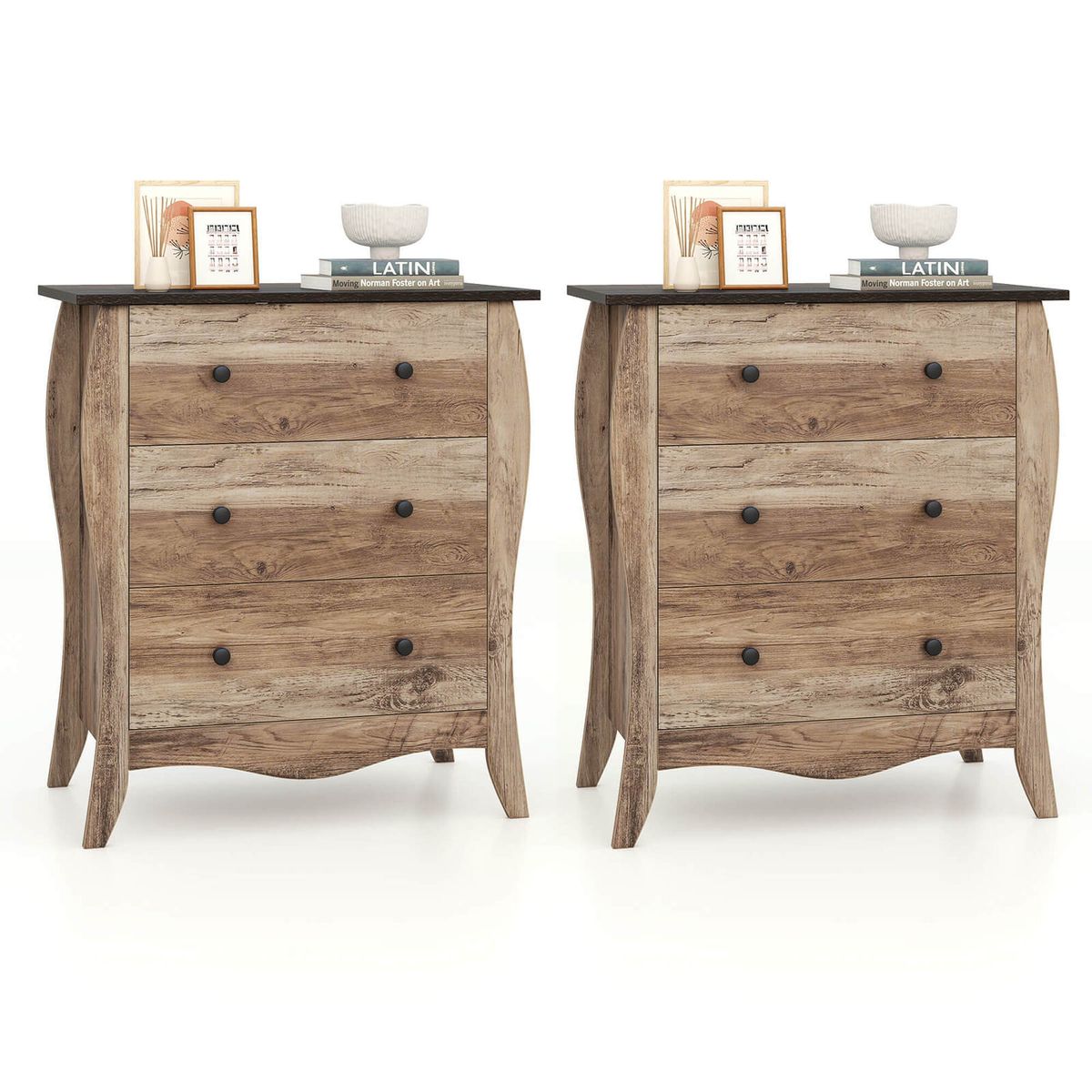 30" Farmhouse Side Table with Drawers - Brown- 2 Piece