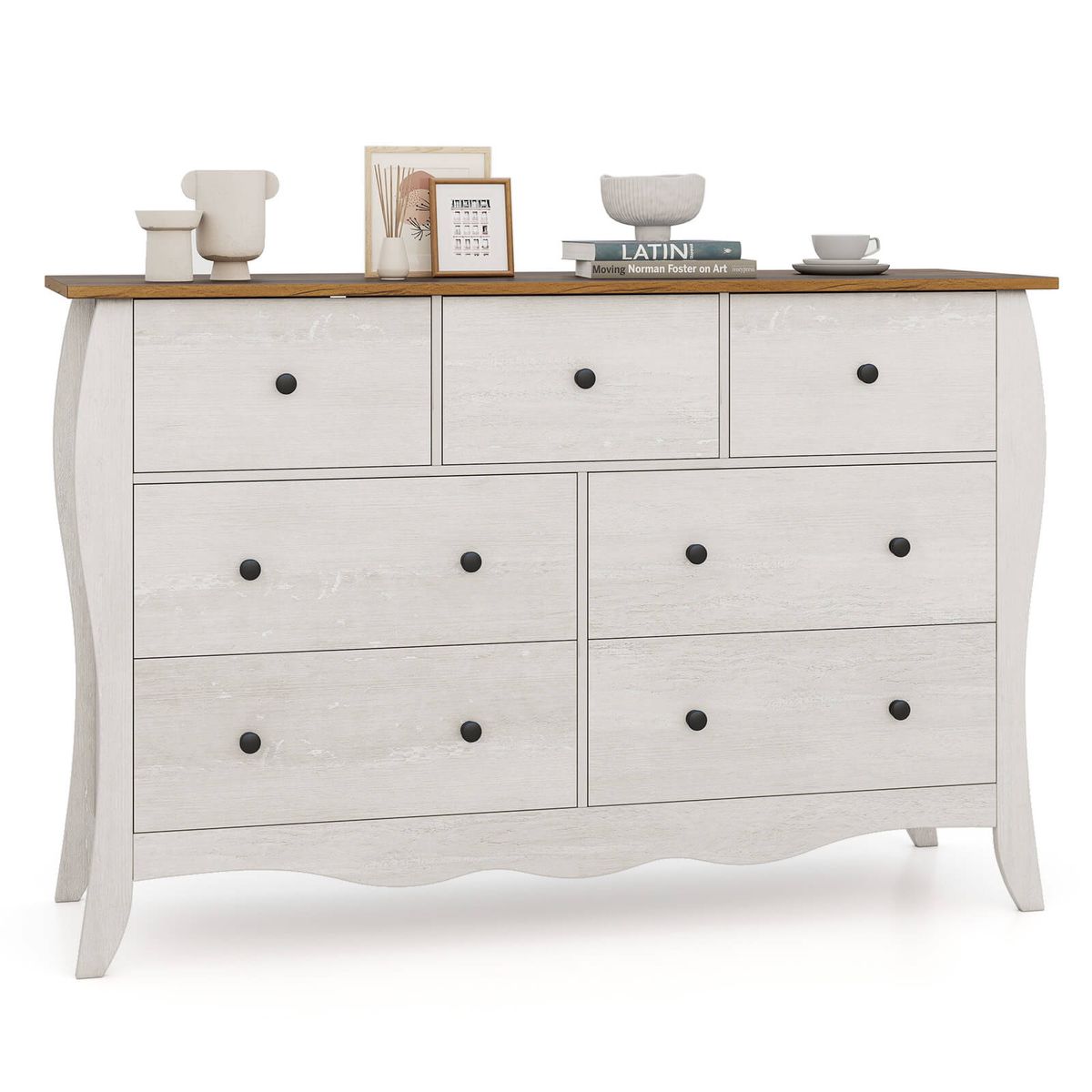 47" Farmhouse Chest of Drawers with Folding Fabric Drawers - Farmhouse Chest-1