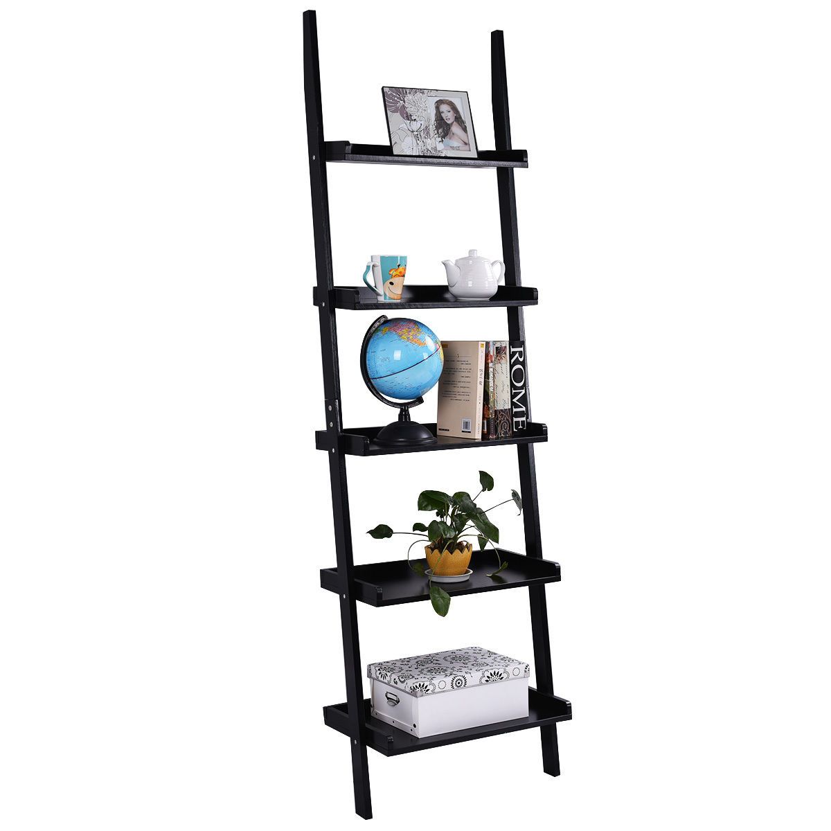 Photos - Wall Shelf Costway 5-Tier Ladder Shelf with Open Shelves for Living Room and Home Office -  Versatile Black 5-Tier HW51811BK 