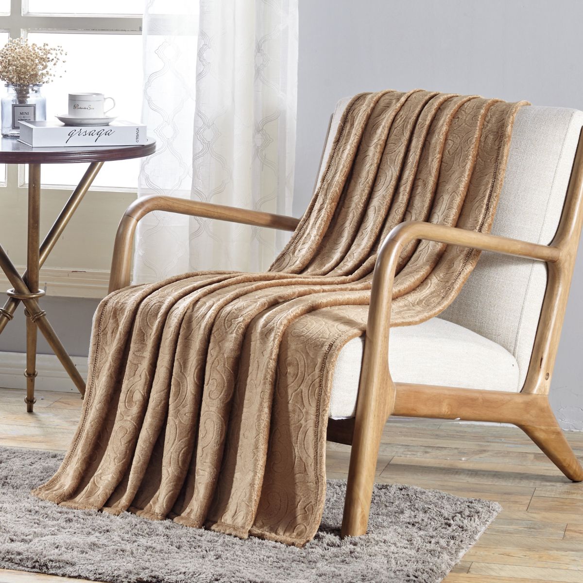 Large Cozy Throw Blanket (2-Pack) - Damask - Taupe
