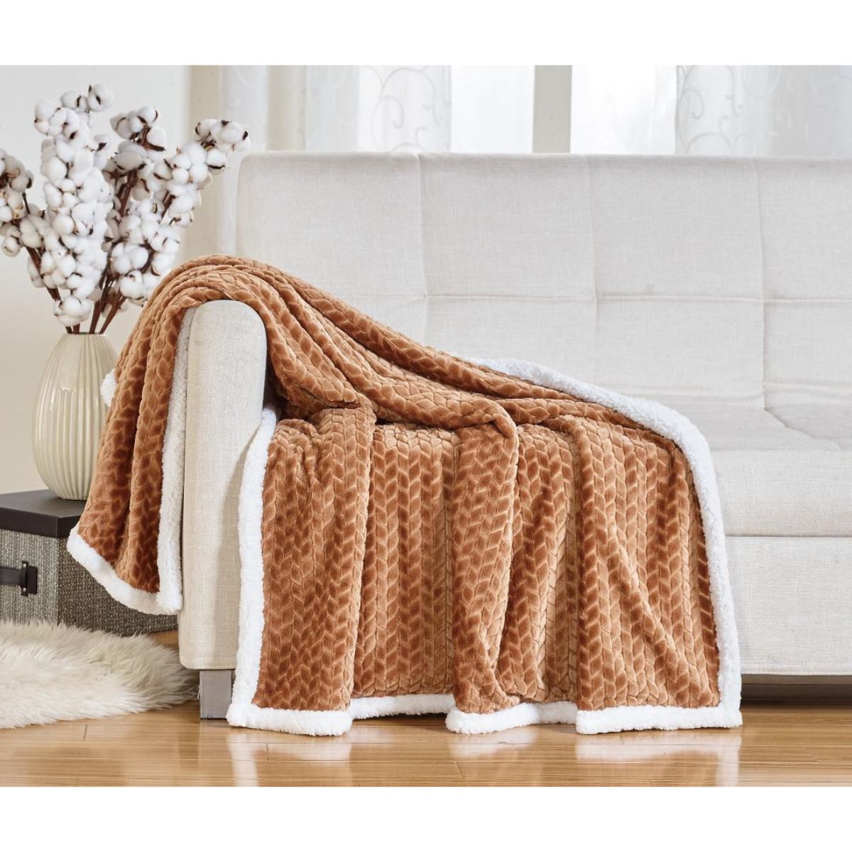 Large Cozy Throw Blanket (2-Pack) - Braided Sherpa - Mocha