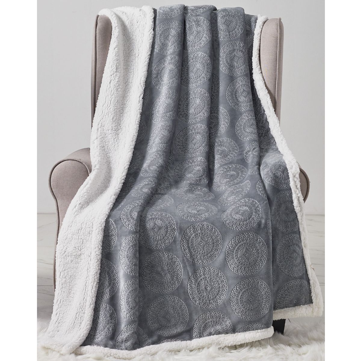 Large Cozy Throw Blanket (2-Pack) - Caesar Sherpa - Grey