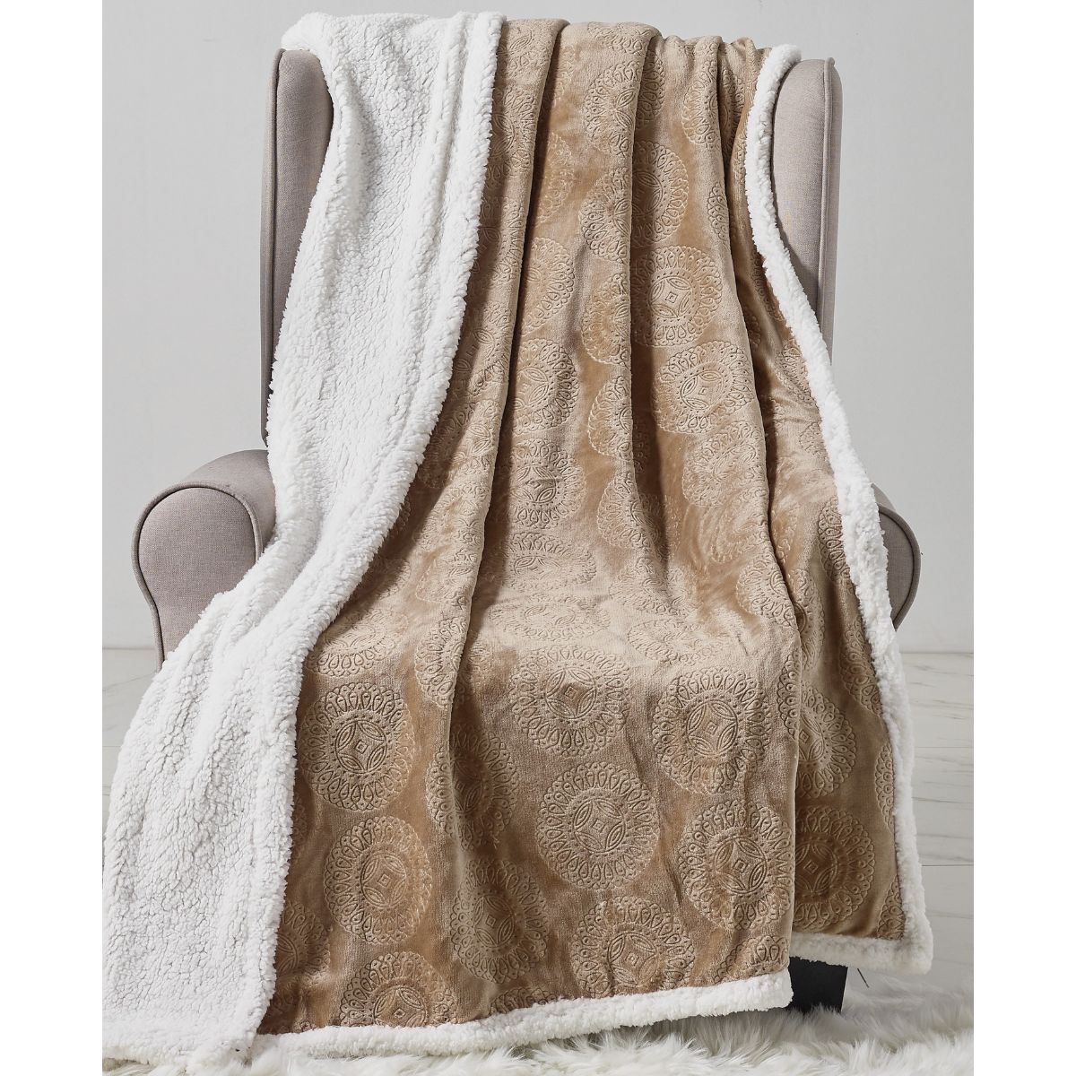 Large Cozy Throw Blanket (2-Pack) - Caesar Sherpa - Beige