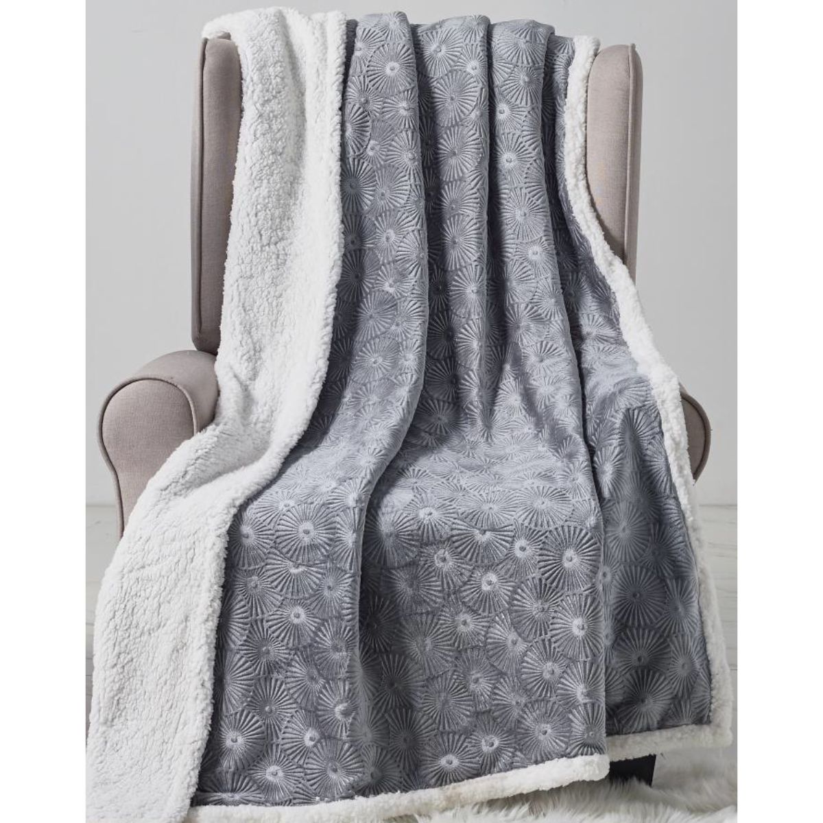 Large Cozy Throw Blanket (2-Pack) - Louvre Sherpa - Grey