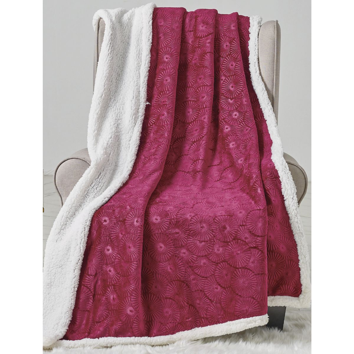 Large Cozy Throw Blanket (2-Pack) - Louvre Sherpa - Burgundy