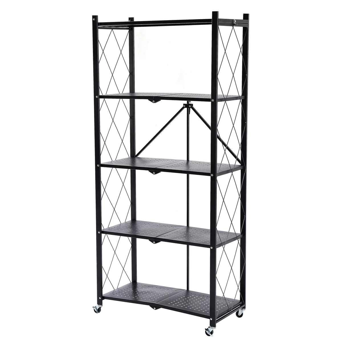 Photos - Wall Shelf Private Label Foldable Storage Shelf with Wheels - 5-Tier 7053-BK(3/4/5-Tier Options)