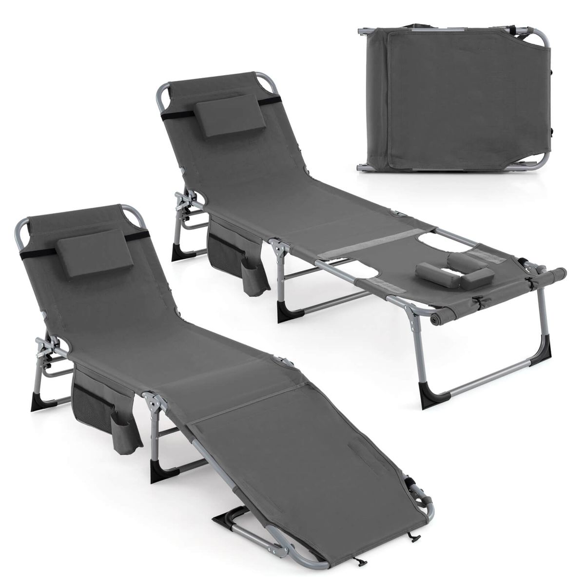 Outdoor Folding Chaise Lounge Chair (2-Pack) - Lounge Chair-Gray