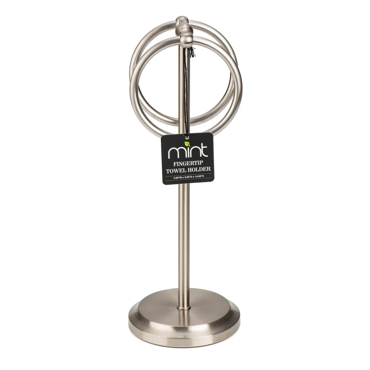 Steel Towel Stand with 2 Hanging Rings - Brushed Satin Nickel