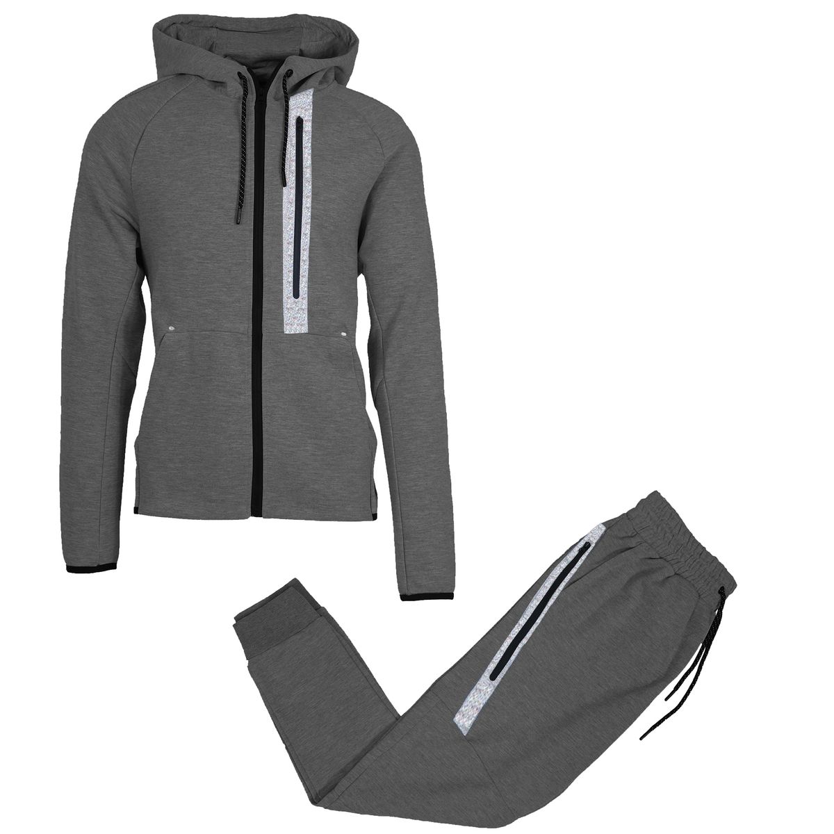 Men's Full-Zip Tech Fleece Hoodie and Jogger Set with Reflective Trim - GBT24-4934 - DG - L