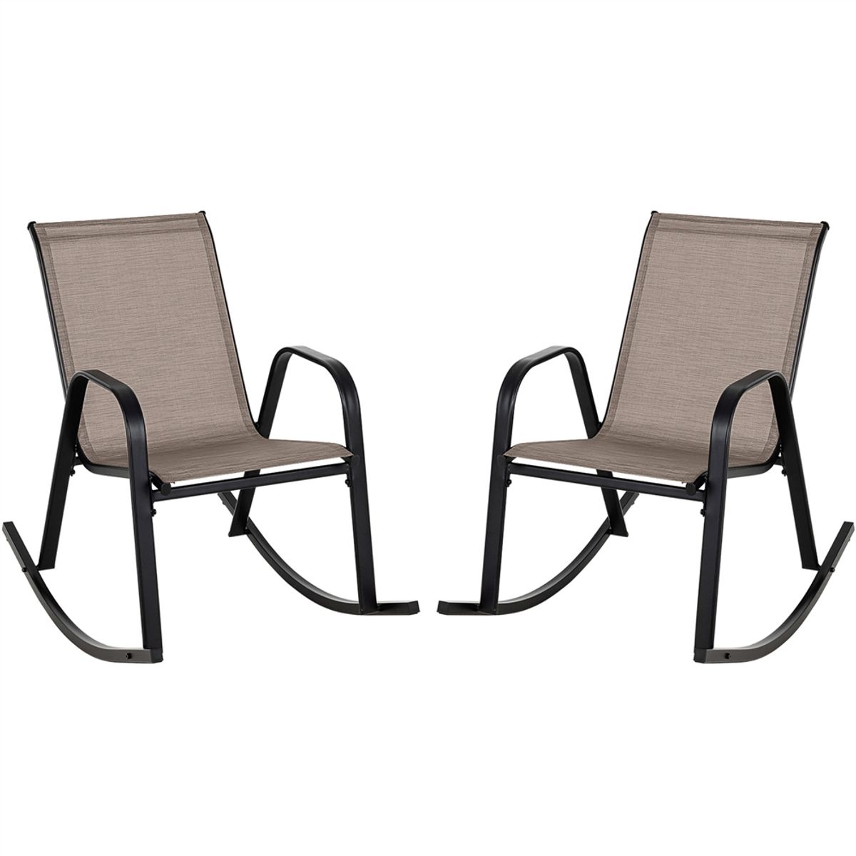 4 Pcs Patio Rocking Chair Heavy-Duty Metal Rocker Outdoor Anti-Slip - Brown