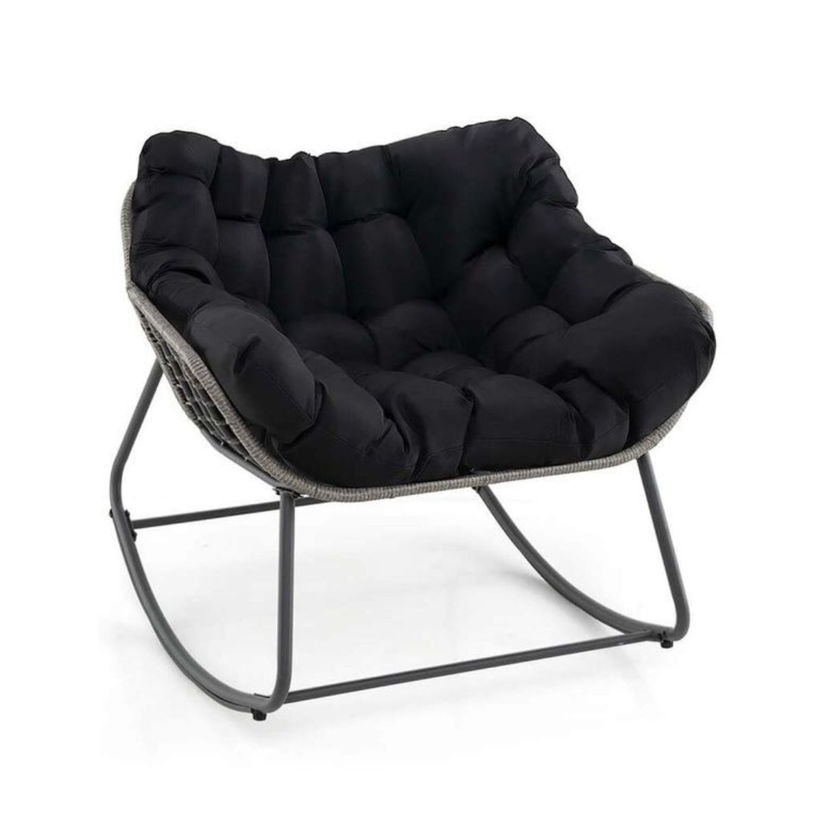 Oversized PE Wicker Patio Rocking Chair - Outdoor Rocking Chair-Black 1