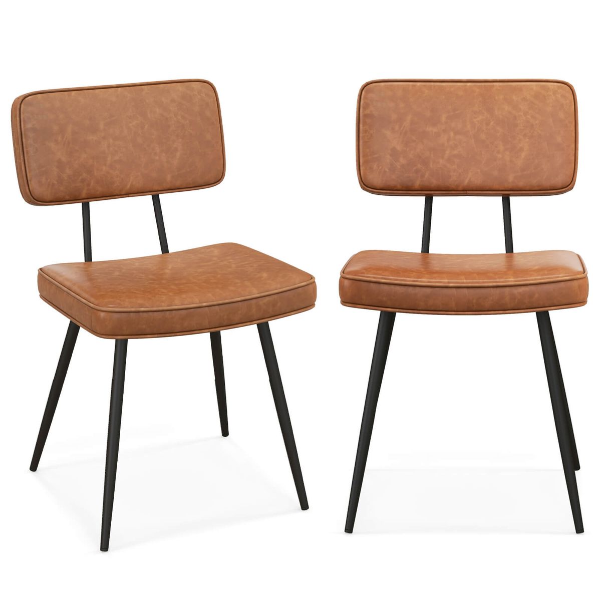 Photos - Chair Costway PU Leather Vintage Dining   - Dining  Set -Brown HCST05653 (Set of 2)