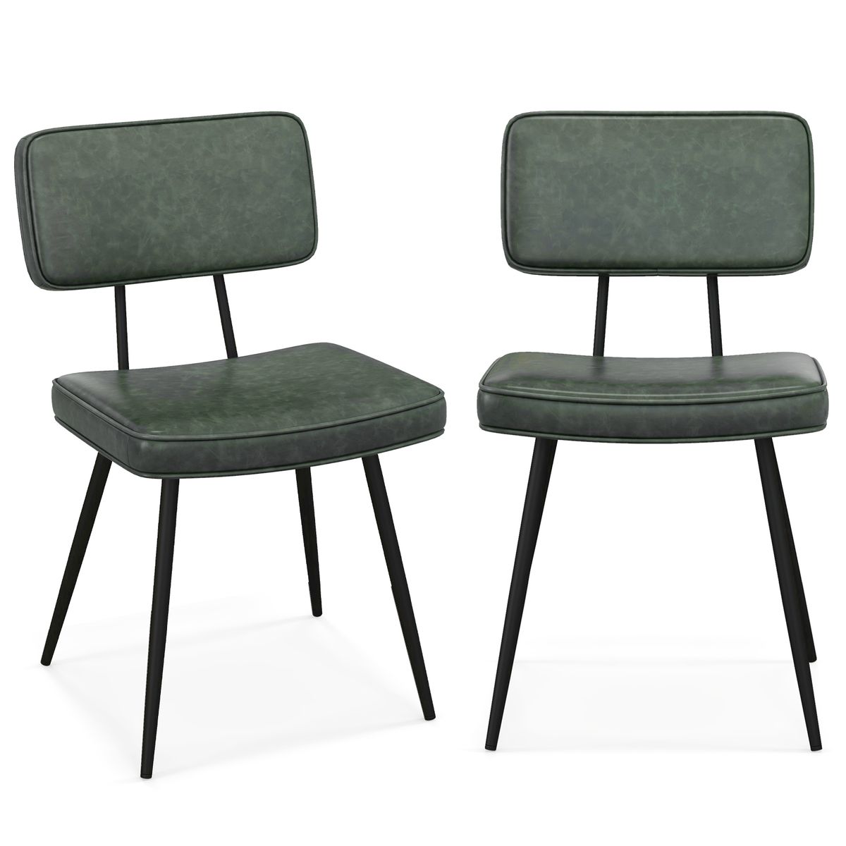 Photos - Chair Costway PU Leather Vintage Dining   - Dining  Set -Green HCST05774 (Set of 2)