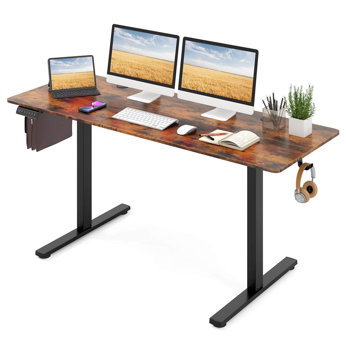 Adjustable Electric Stand Desk - Standing Desk -Brown