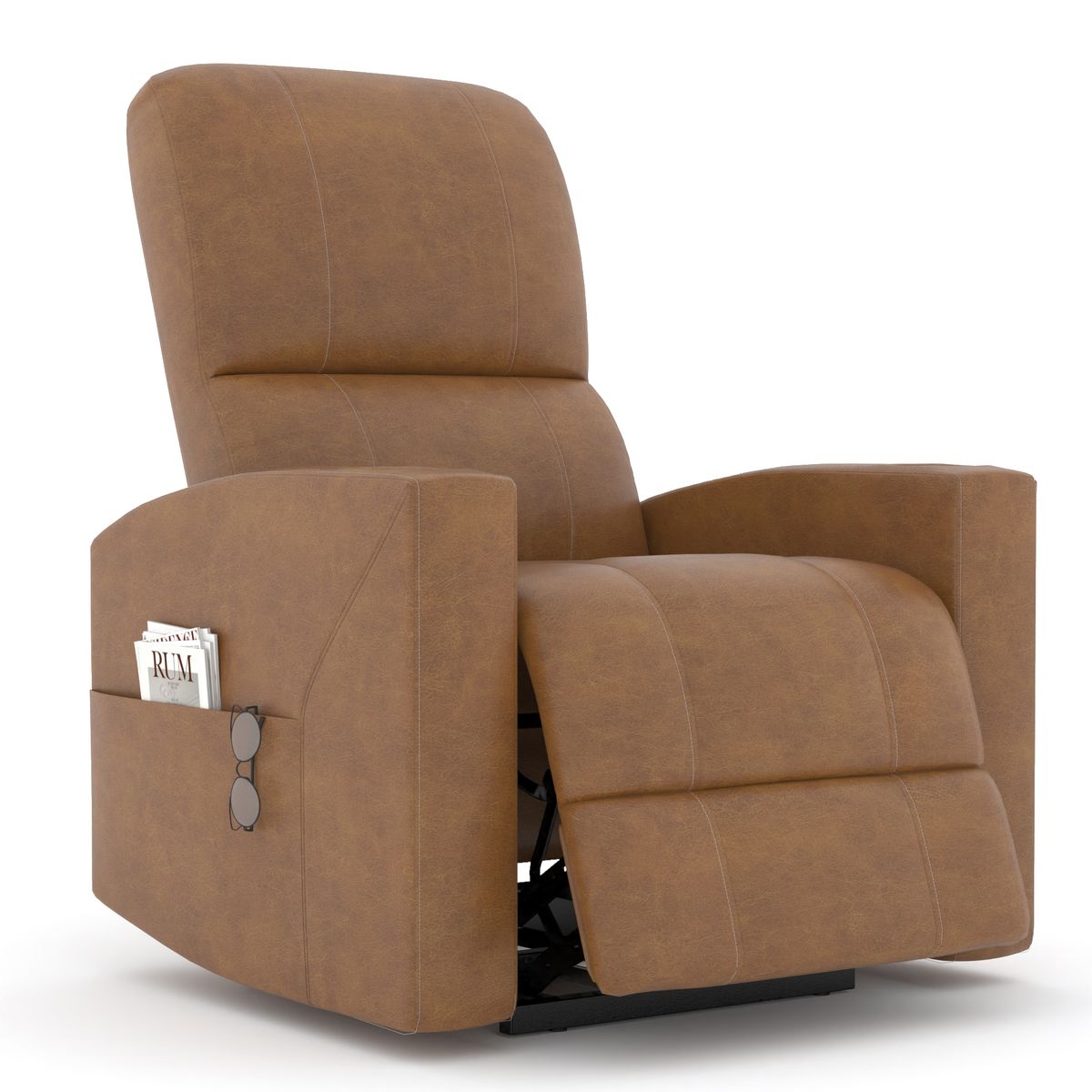 Faux Leather Power Recliner Chair with Side Pocket and Cup Holders - 13143UBR-UG01