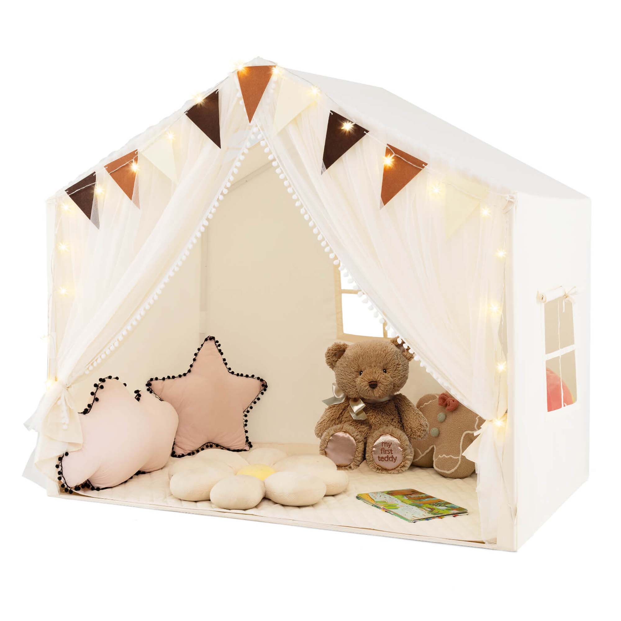 Kids' Play Tent with Door and Curtain - Honeyjoy Kids Play Tent-Beige