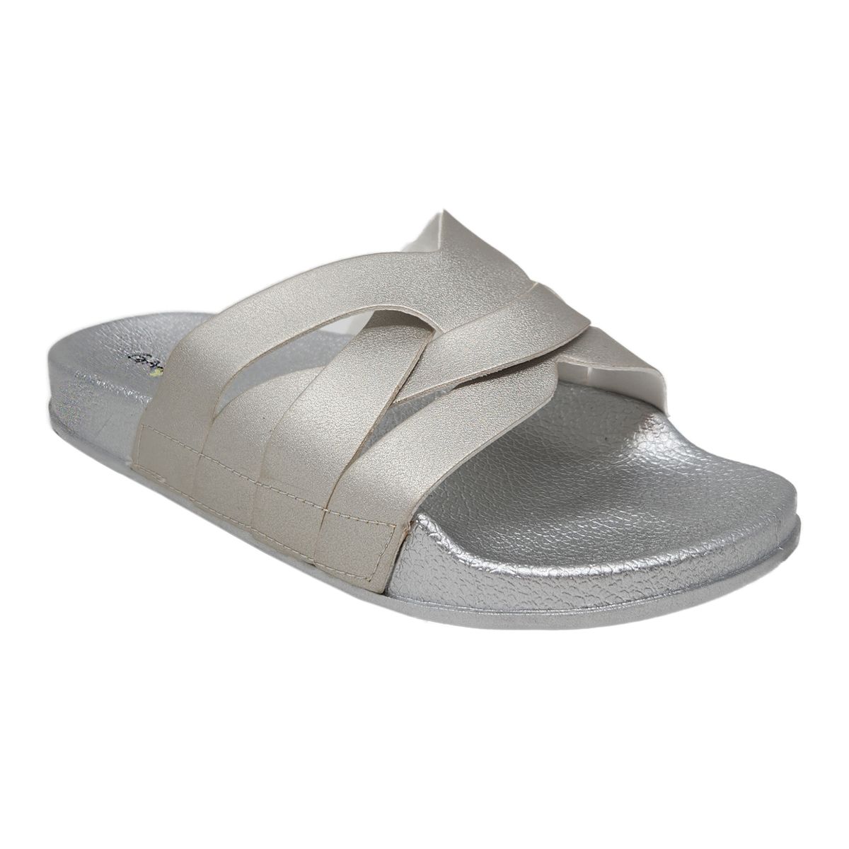GaaHuu Women's Footbed Pool Slide Sandals - Silver Braided Medium 7-8