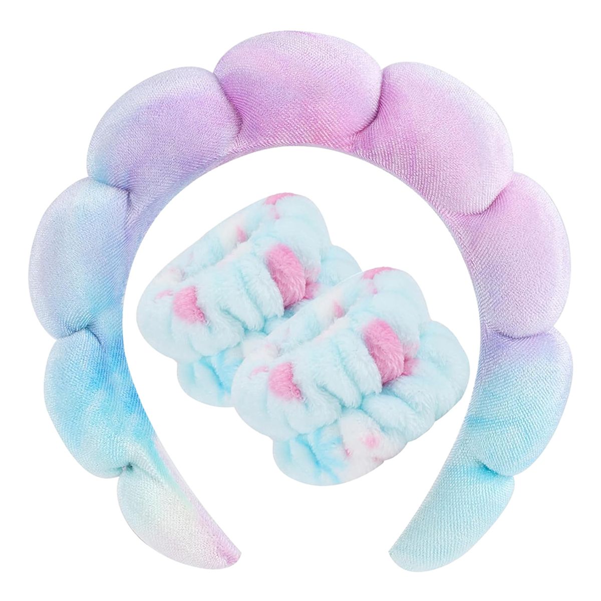 Non-Slip Bubble Spa Headband with Wristbands (3-Pack) - Rainbow