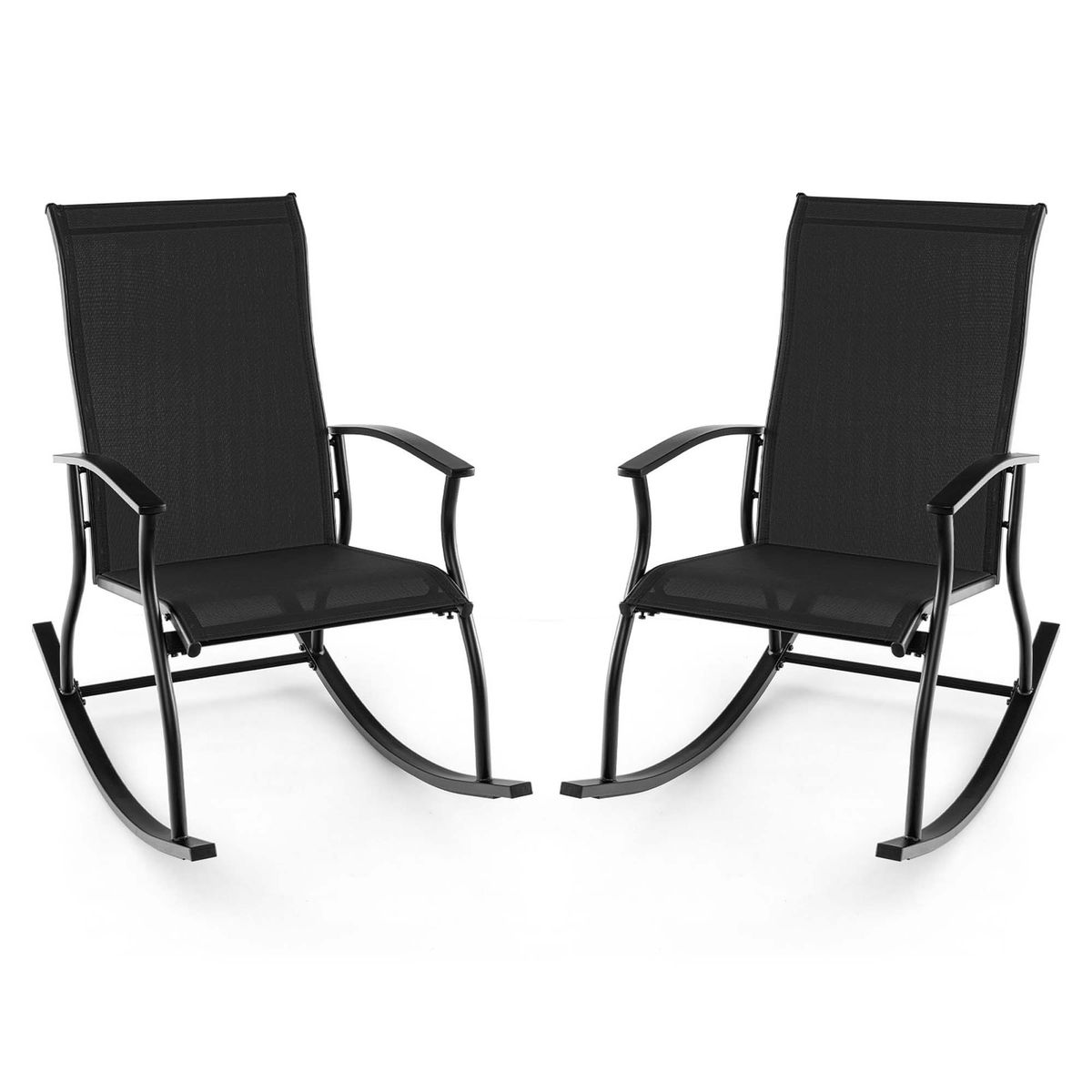 Outdoor Rocking Chairs (Set of 2) - Costway 2 PCS Outdoor Rocking Black