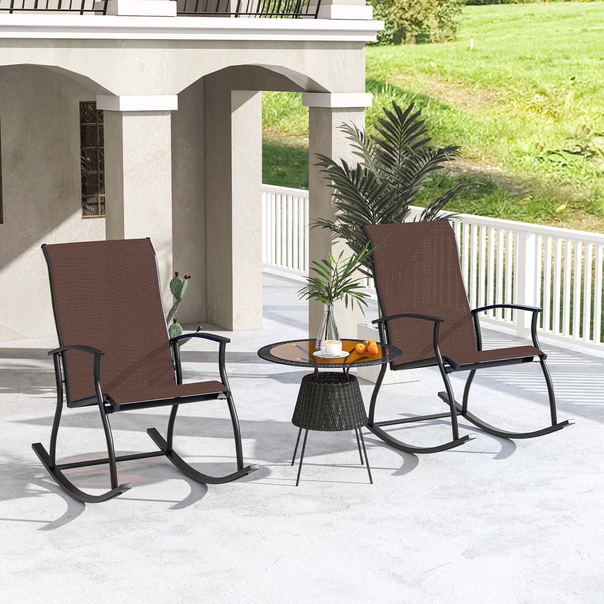 Outdoor Rocking Chairs (Set of 2) - Costway 2 PCS Outdoor Rocking Brown