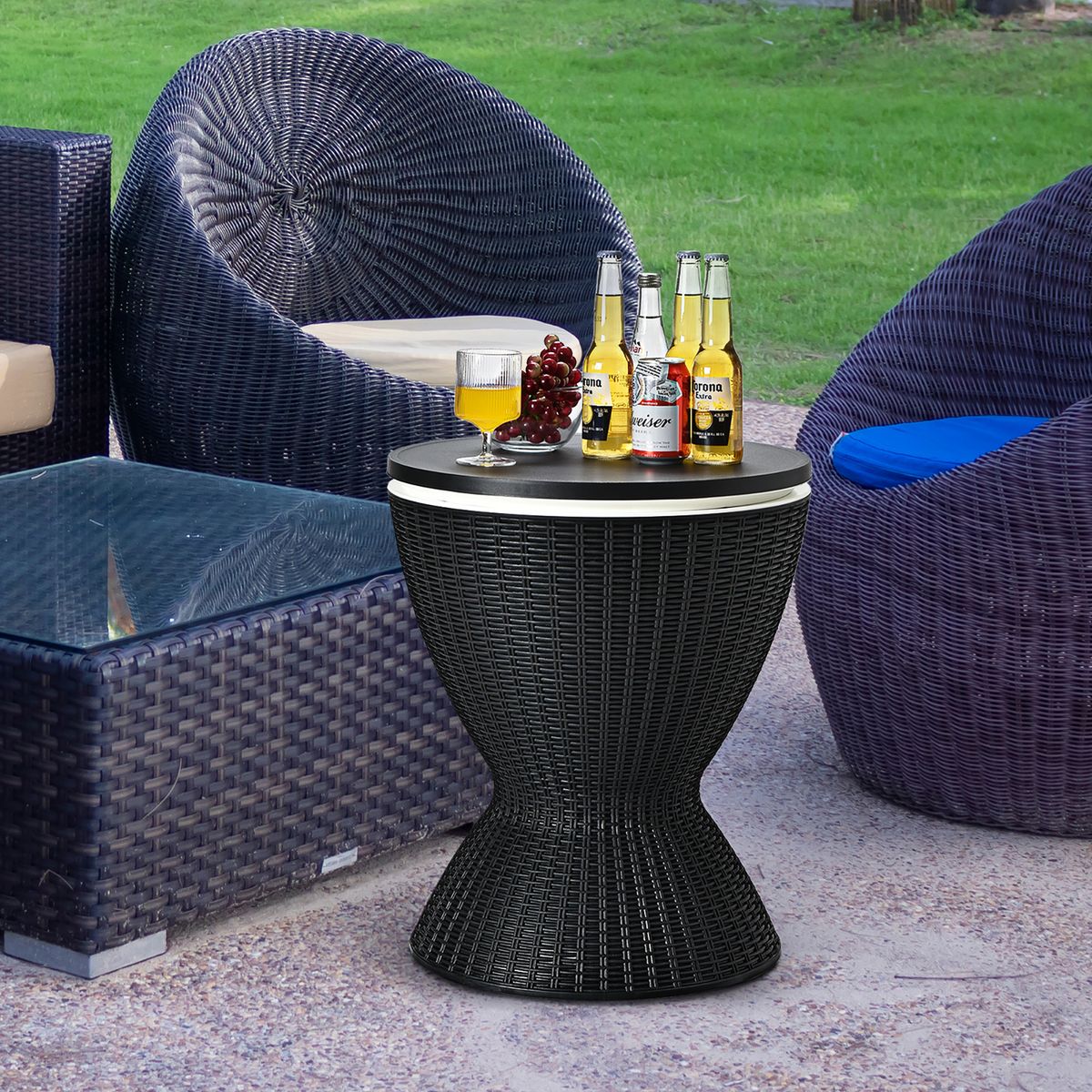 8-Gallon 3-in-1 Patio Rattan Cooler Bar Table - Rattan Cooler Bar Table BK
