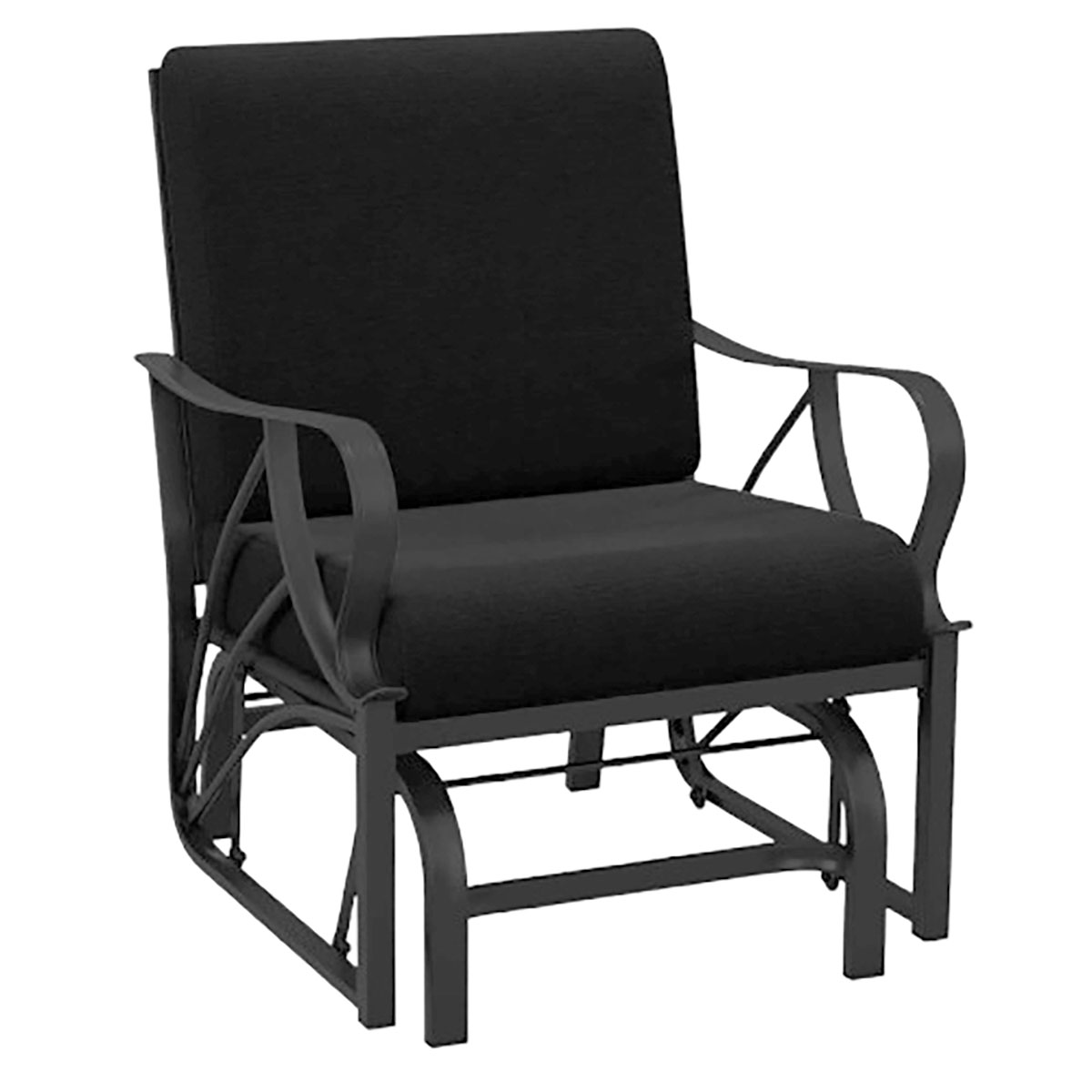Patio Glider Rocking Chair with Thick Cushion & Curved Armrest (3 Colors) - Patio Rocking Chair-Black